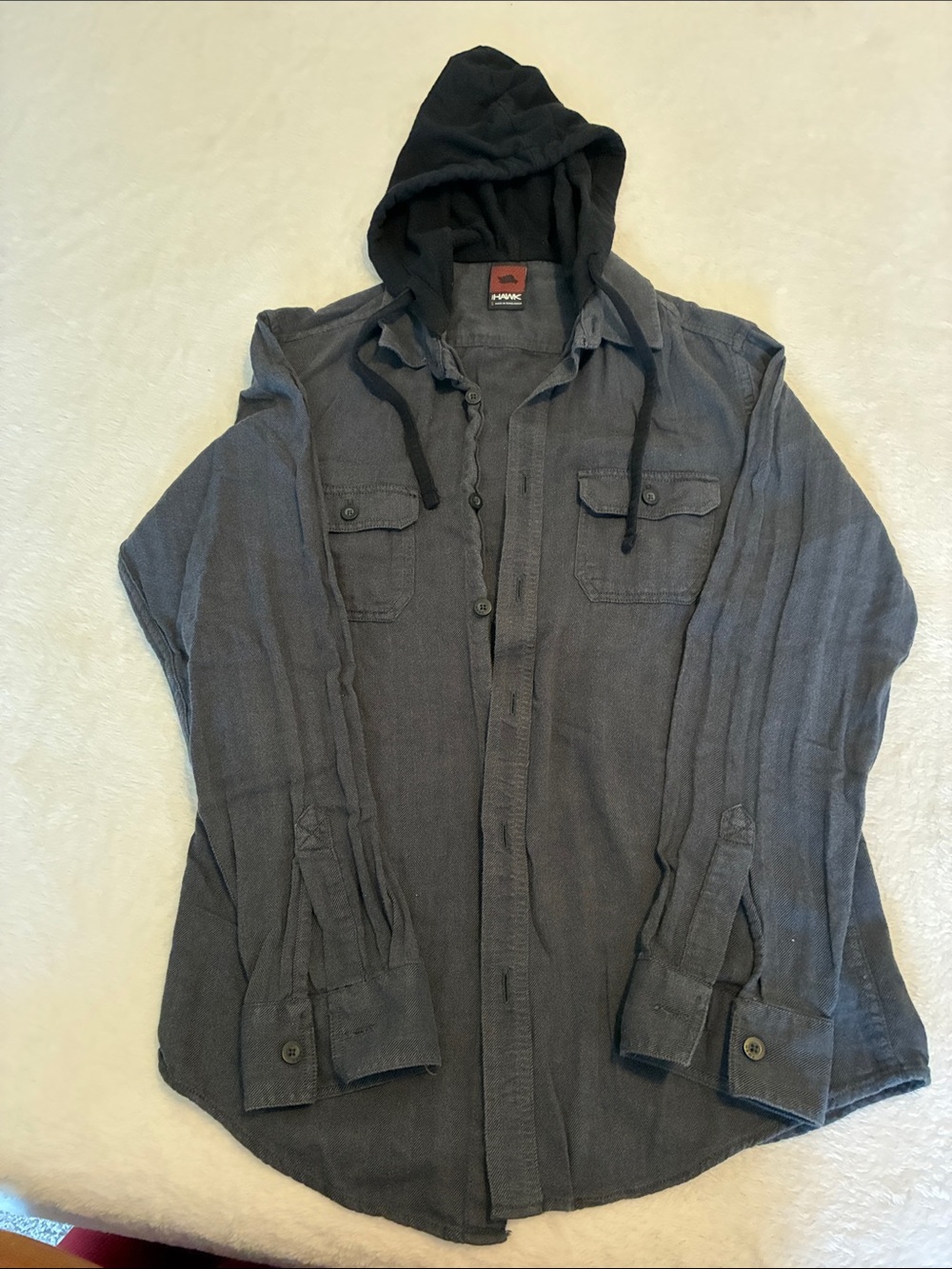 Tony Hawk Men's Hooded Button-Front Shirt Jacket in Charcoal